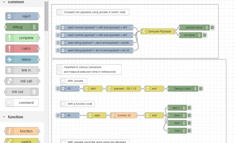 Diagram showing JSONata functions used in Node-RED Change and Switch nodes